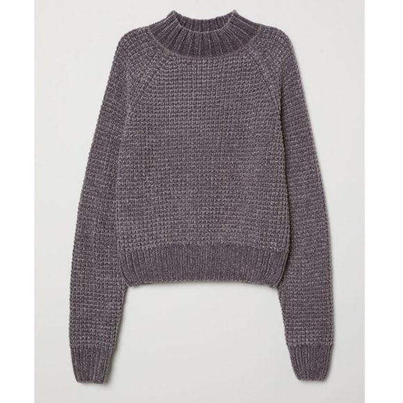 H&M Sweaters - Cozy Chenille Velvet Knit Cropped Sweater - Dusty Lavender